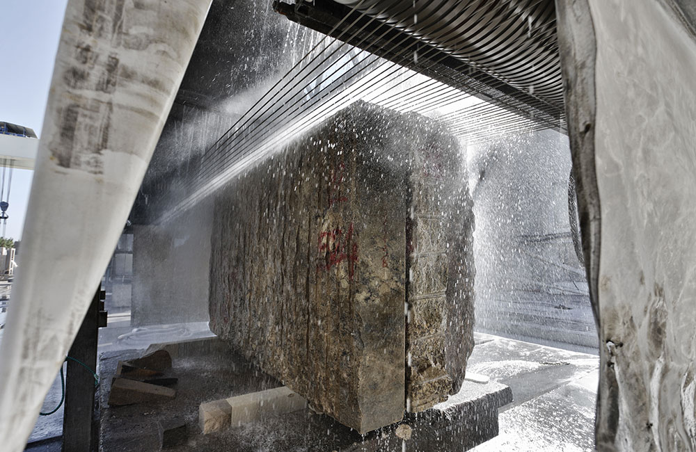 Quartz Stone being cut into slabs ready for shipping to the Granite Company Direct in Stoke-on-trent, England.