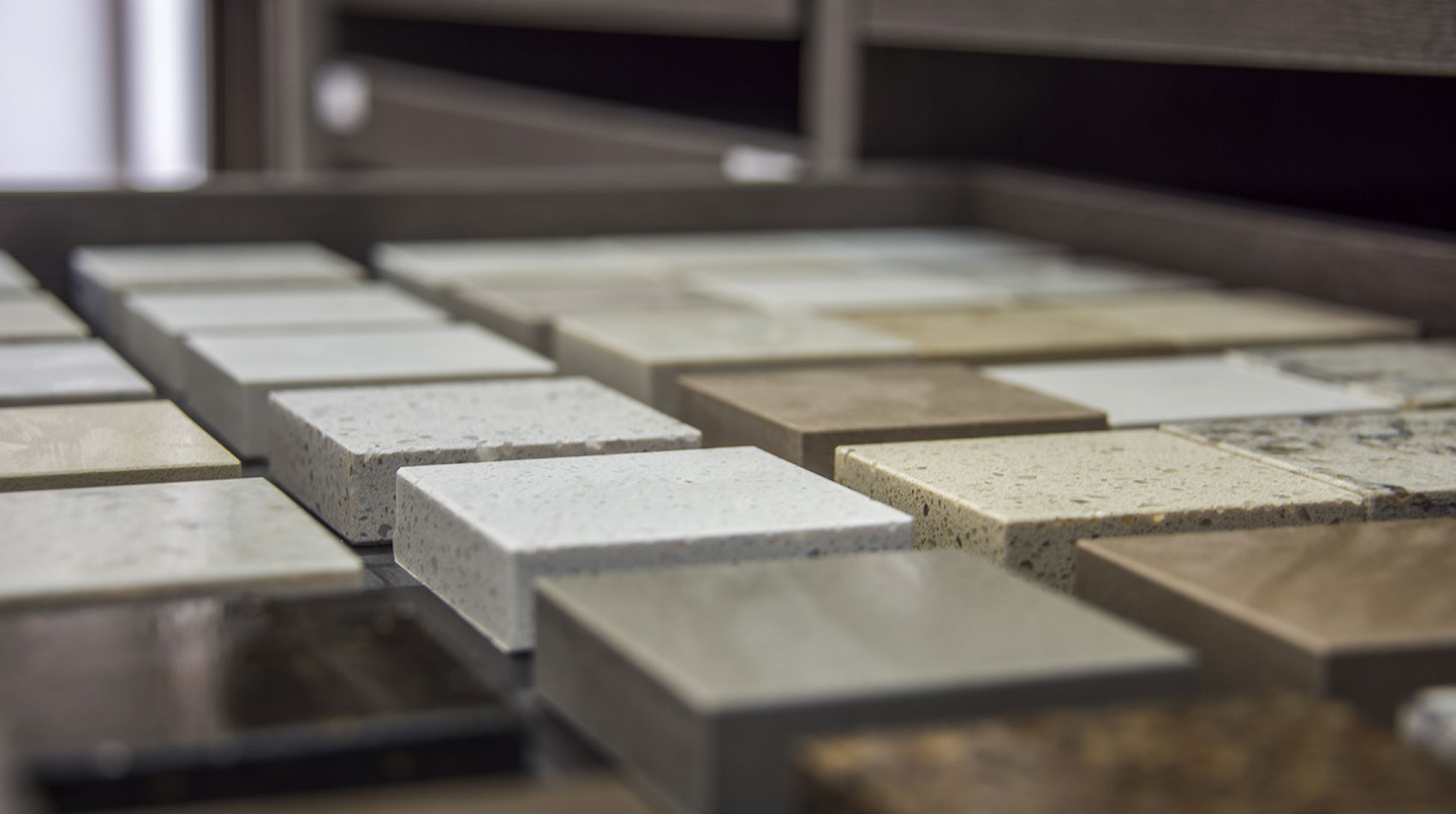 Granite and quartz sample slabs from the Granite Company Direct, in Stoke-on-trent and Cheshire. 