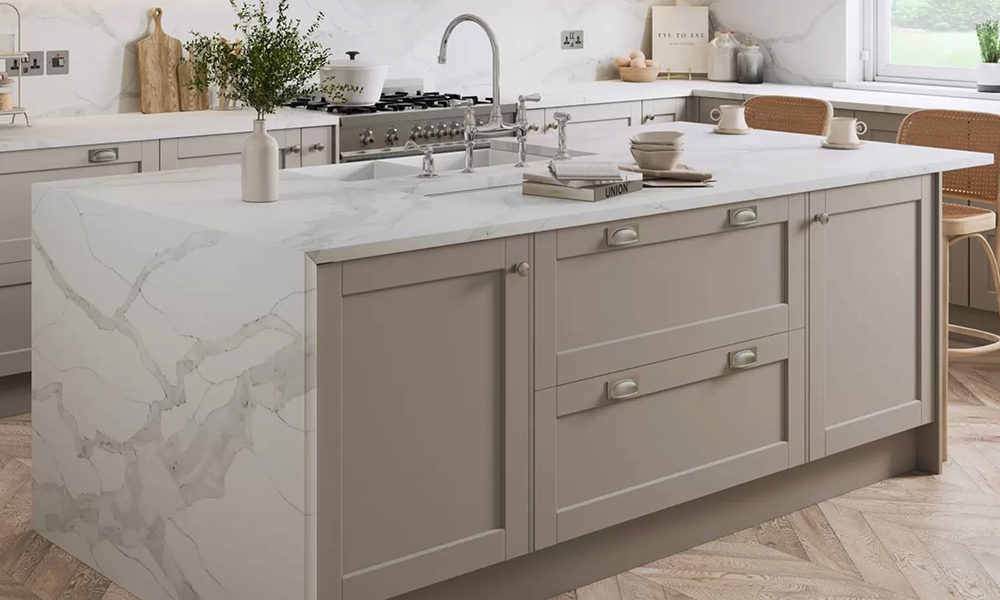 White Quartz kitchen worktop from The Granite Company Direct, number 1 for Granite and Quartz worktops direct to the customer in Stoke, cheshire and the Northwest, England.